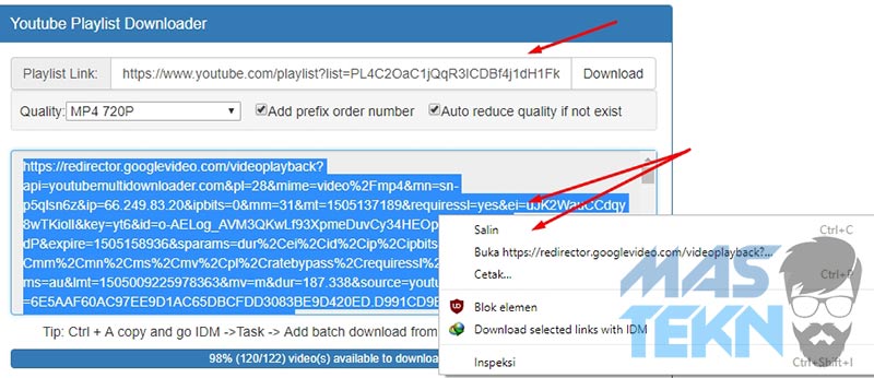 cara download save playlist youtube
