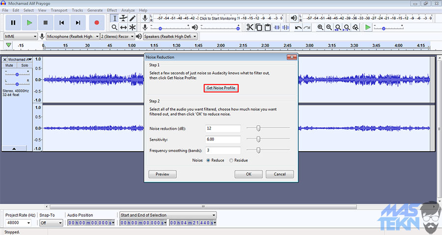 cara menghilangkan noise pada audio dengan audacity 2