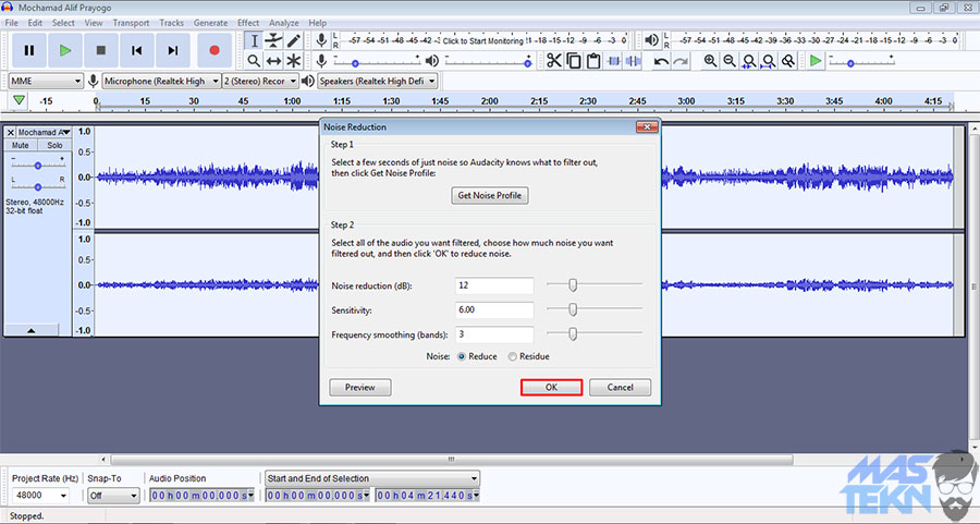 cara menghilangkan noise pada audio dengan audacity 3