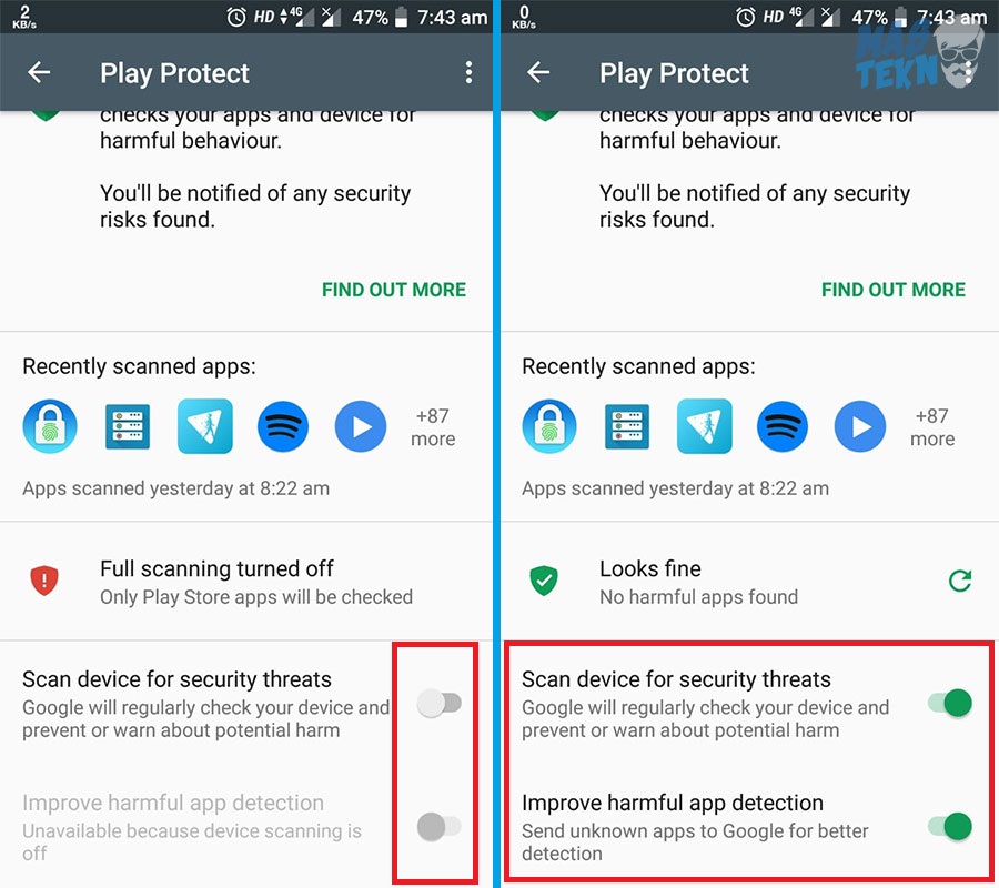 cara mengaktifkan dan menonaktifkan google play protect di android 