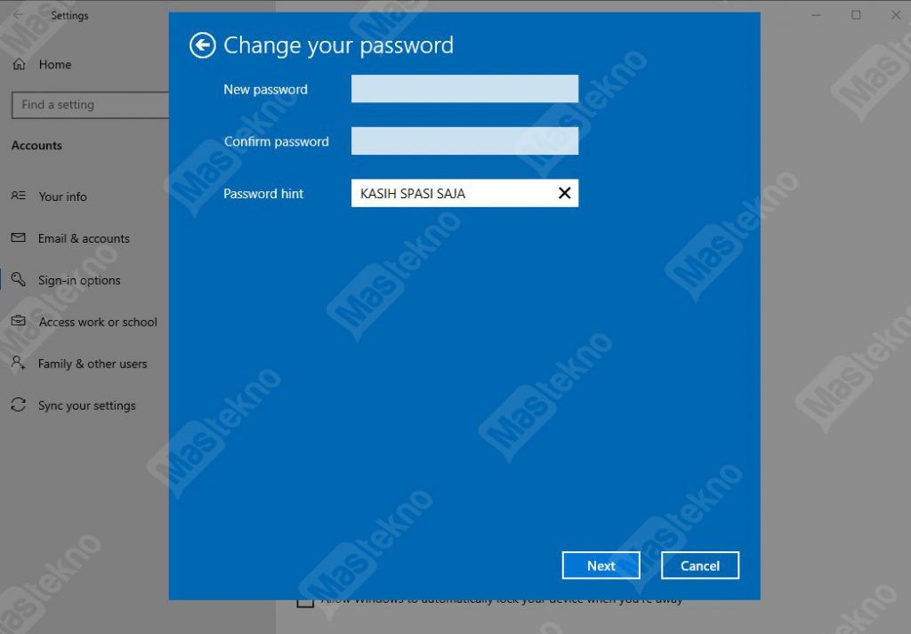 masukan password baru